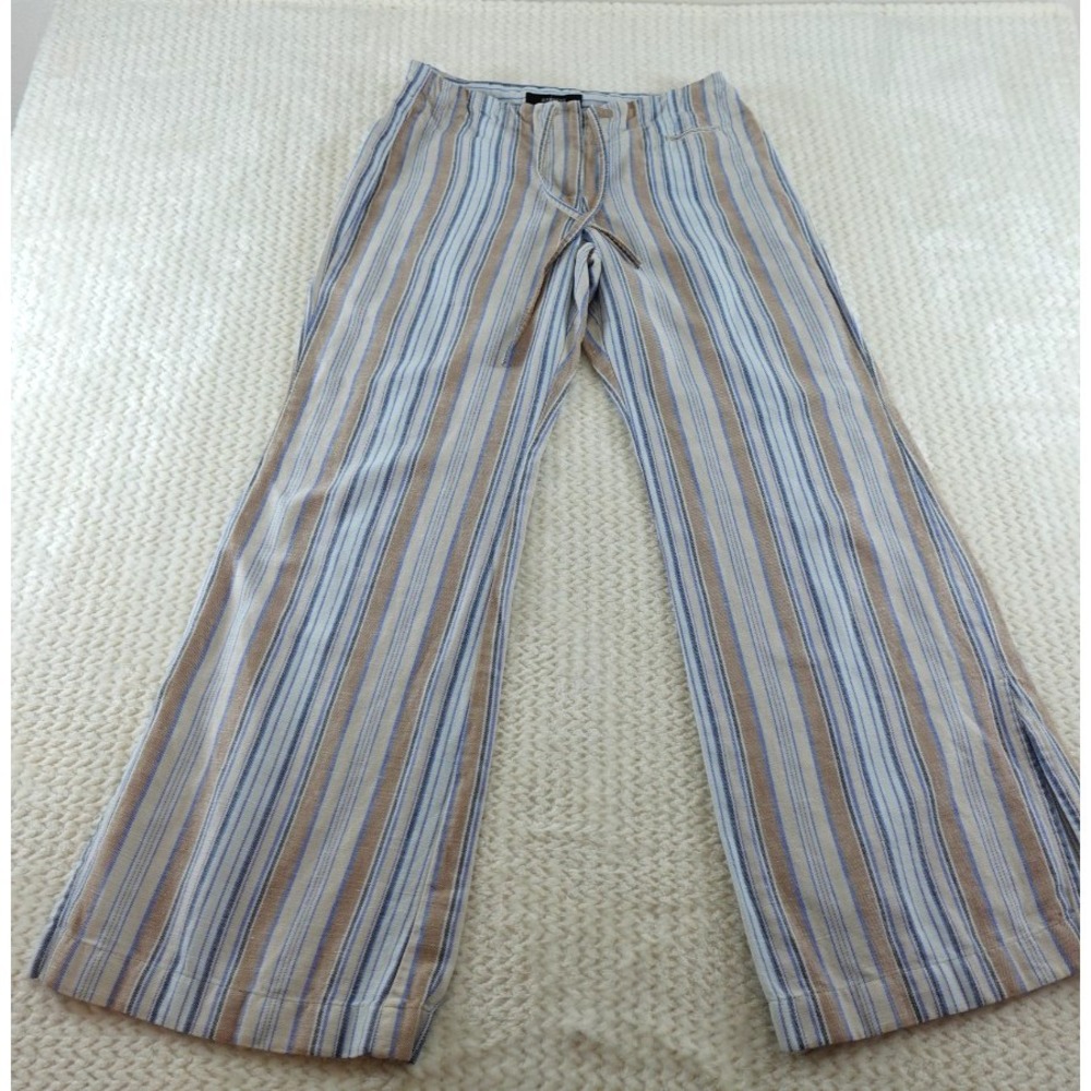 Express Pants Womens size 7/8 striped linen blend wide leg flare